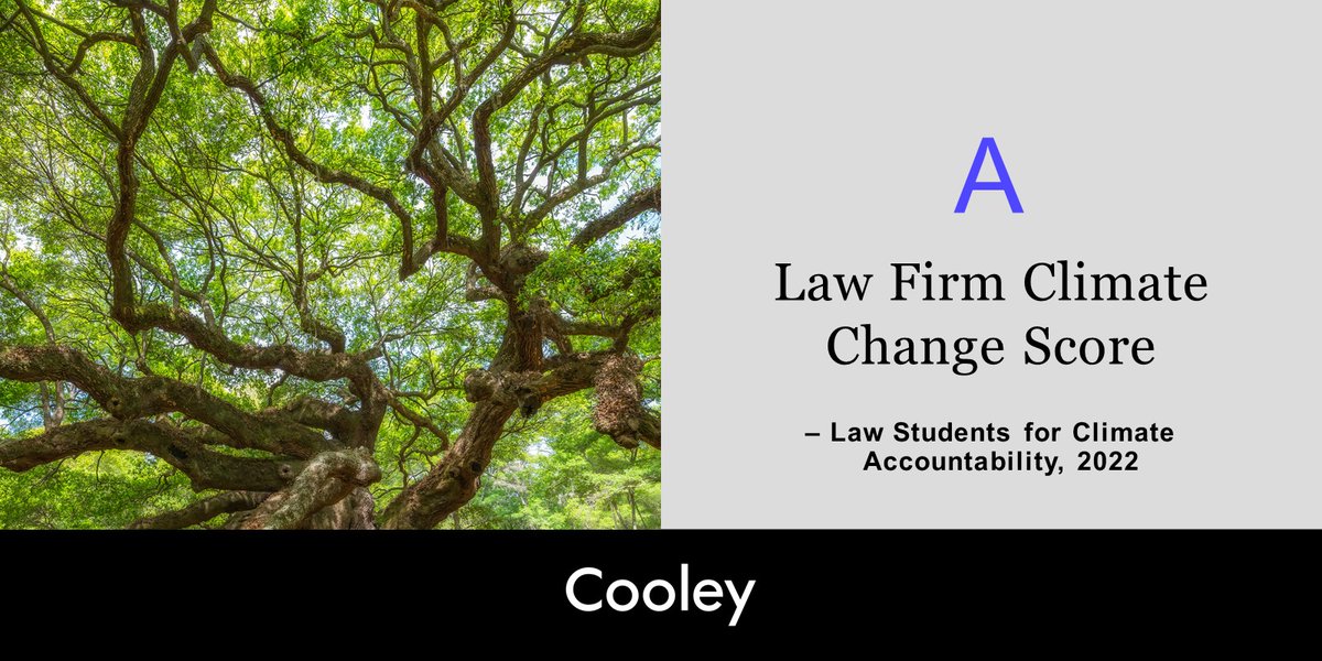 🌎 For the second year, Cooley has earned an A on the @Ls4Ca's Law Firm Climate Change Scorecard and is one of only two firms in the Vault 100 to earn the highest grade.

Learn more about Cooley’s sustainability efforts: bit.ly/3ORxw7V

#climateaccountability