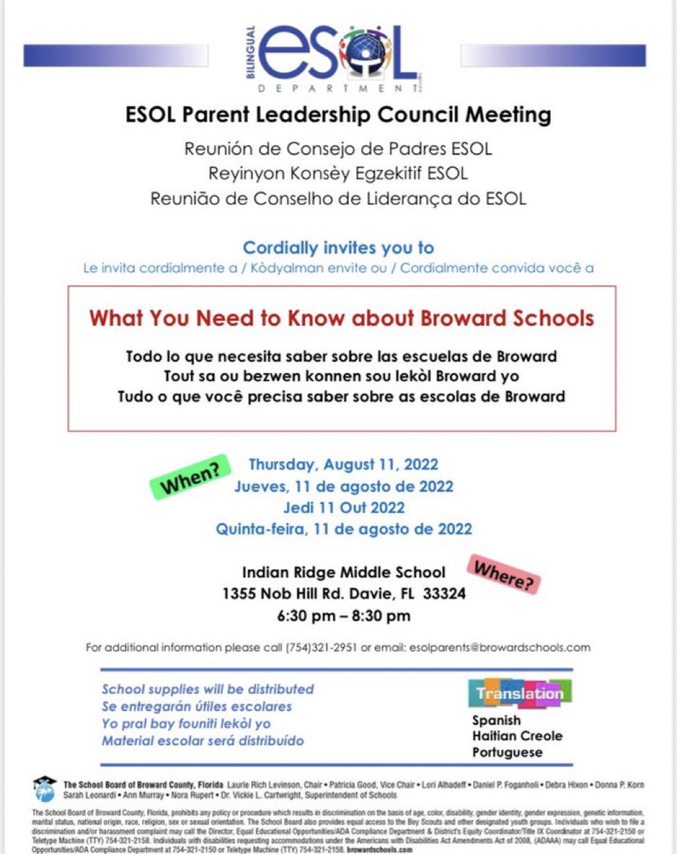 Please join us if you are a new family to <a href="/browardschools/">Broward Schools</a> whose first language is not English to learn about our school system and how your child can be successful! @BCPSAcademics