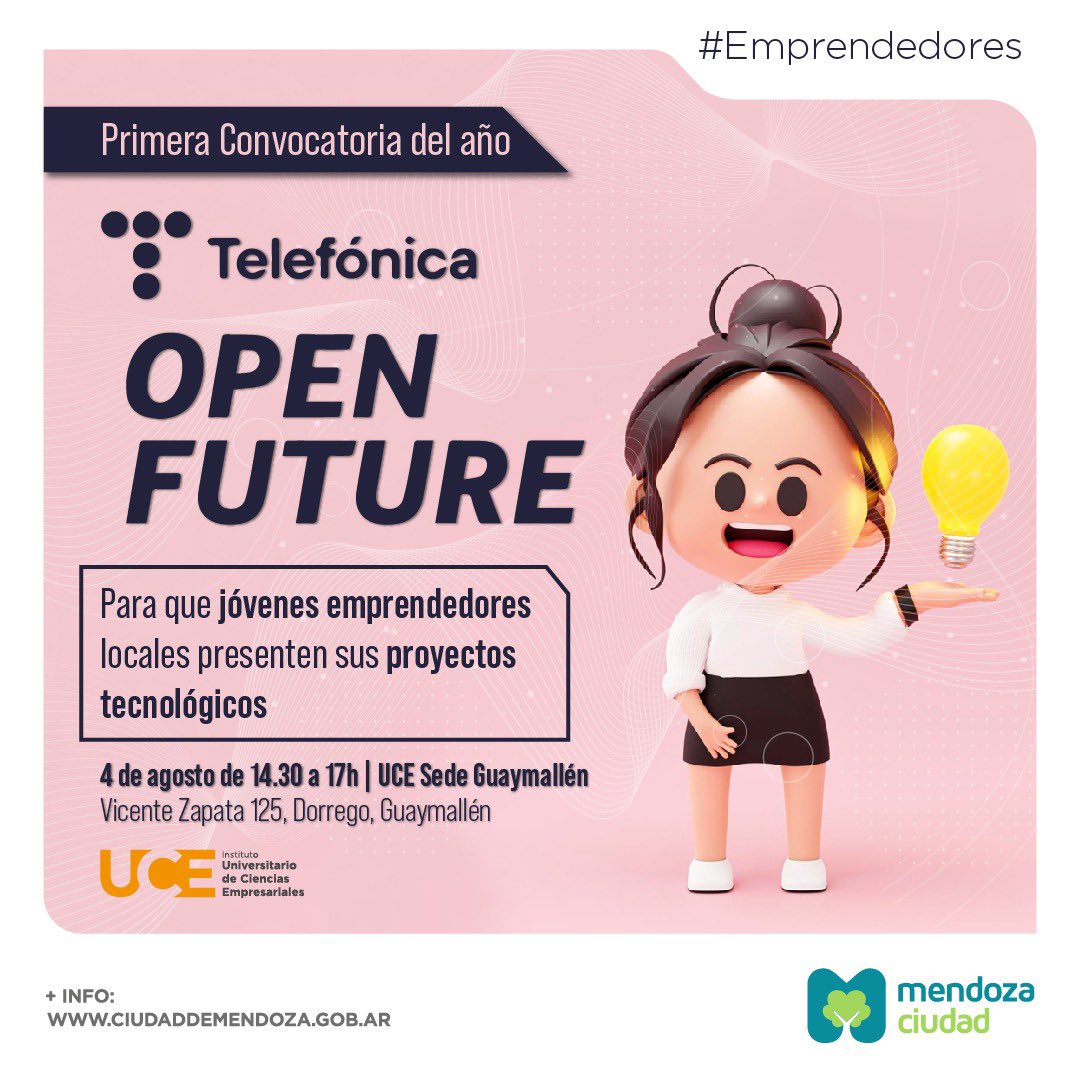 Este jueves no se pierdan un encuentro con emprendedores incubados con <a href="/OpenFutureArg/">Argentina Telefónica Open Future</a> y capacitación sobre negocios digitales. 

ciudaddemendoza.gob.ar/2022/08/02/la-…