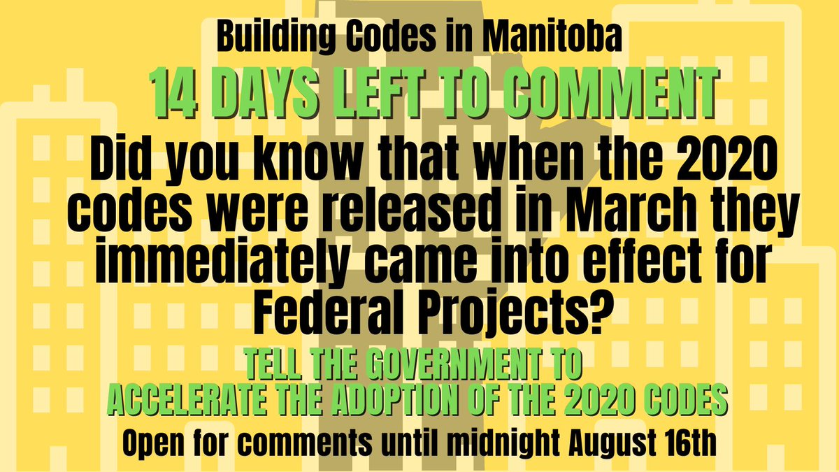 SustBldgMB's tweet photo. If the Feds can immediately adopt and implement the 2020 codes why can't we?

Right now, federally-funded projects in MB must use the 2020 codes whereas all other projects will be be required to adhere to the 2015/17 codes, as of Nov 1.

Does that make sense to you?

 #mbpoli https://t.co/4xkYsBOadC
