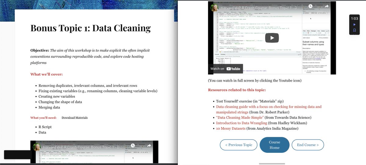 Kirsten Morehouse (@kirst_morehouse) on Twitter photo Bonus Topic #1 (Data Cleaning) of <a href="/harvardWiPsych/">Harvard WiP</a>'s Crash Course in R is now out! We cover (1) removing duplicates, irrelevant columns, and irrelevant rows; (2) cleaning existing variables; (3) creating new variables; (4) changing the shape of data; and (5) merging data Bonus Topic #1 (Data Cleaning) of <a href="/harvardWiPsych/">Harvard WiP</a>'s Crash Course in R is now out! We cover (1) removing duplicates, irrelevant columns, and irrelevant rows; (2) cleaning existing variables; (3) creating new variables; (4) changing the shape of data; and (5) merging data