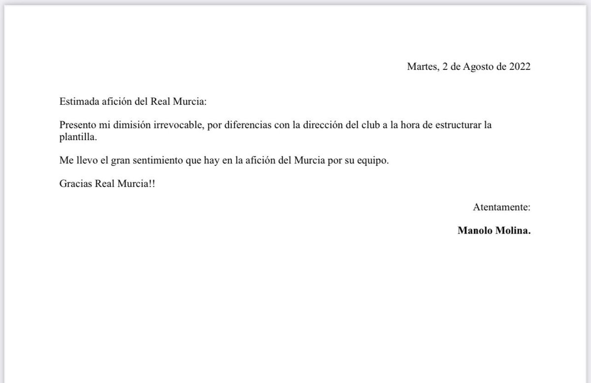 MariaMolinaMMM's tweet photo. Comunicado de Manolo Molina @realmurciacfsad https://t.co/b087VODB28