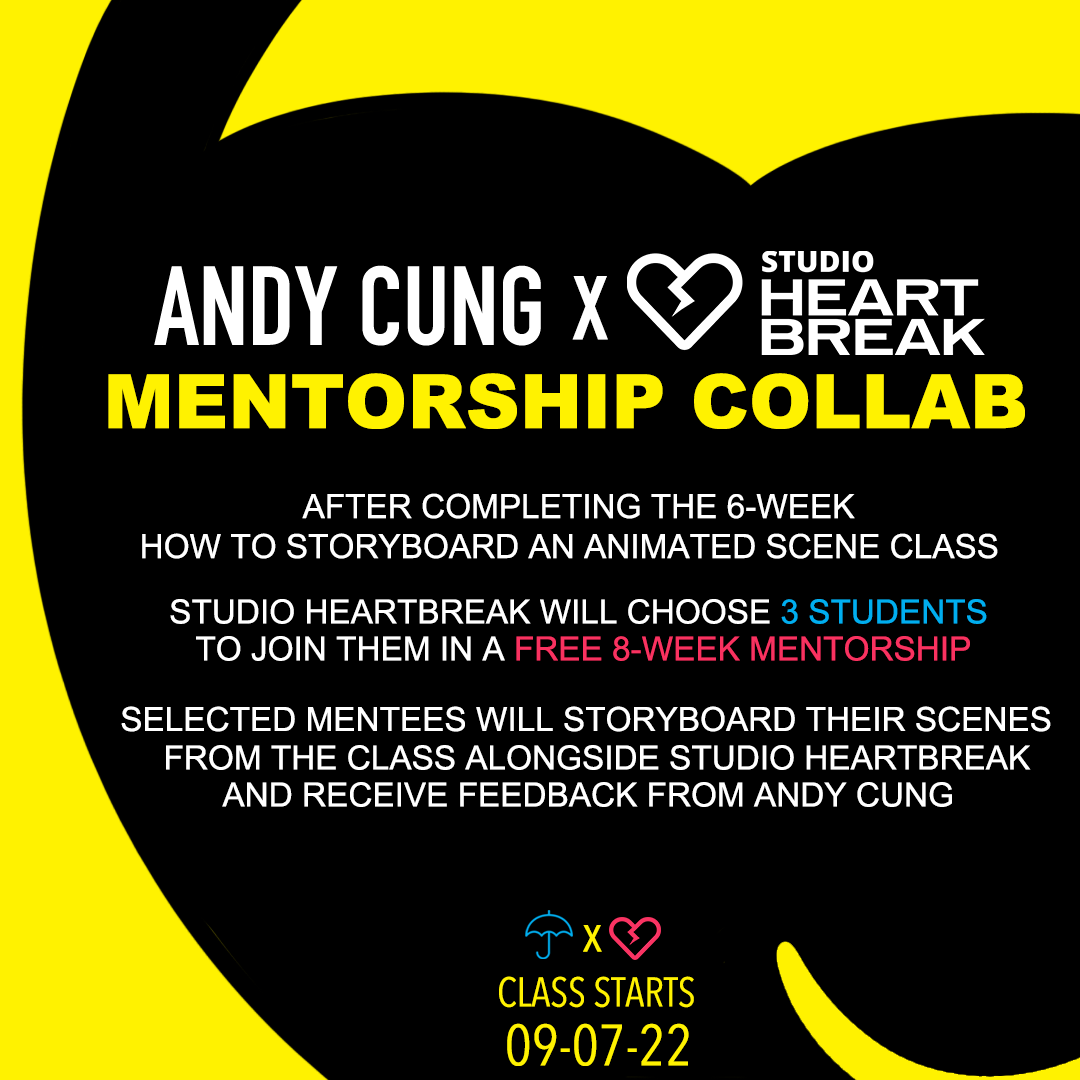 Andy_B_Cung's tweet photo. I'll be doing a Mentorship Collaboration with @studioheartbrk for my How to Storyboard an Animated Scene class @ProjectCityTV and there's an opportunity for a FREE 8-WEEK mentorship alongside @studioheartbrk after the class is over. Details below: https://t.co/vhesFK82YH https://t.co/GYI6eeY1XQ