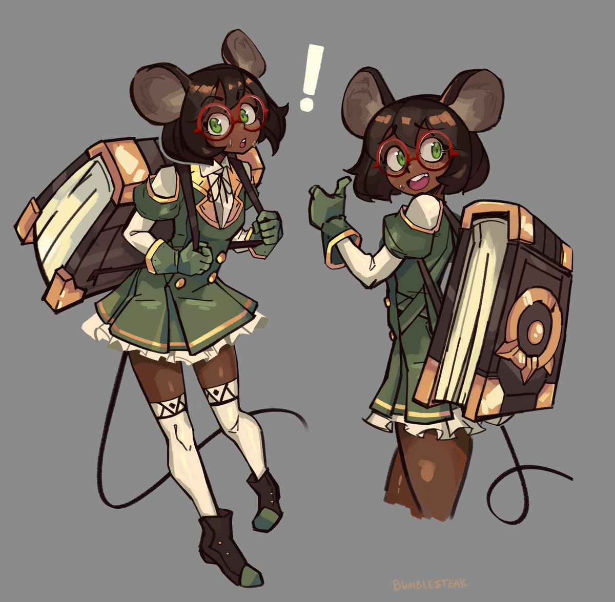 BumbleSteak's tweet image. A mouse and her comically large spellbook 🐁