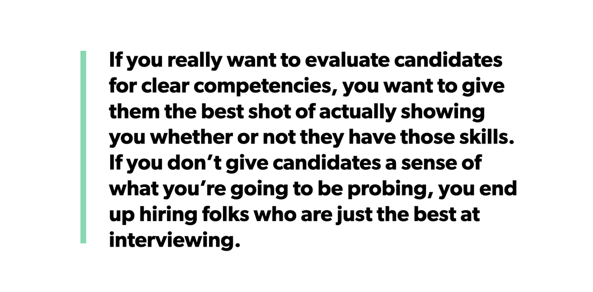 firstround's tweet photo. Would you consider sharing interview q's with candidates in advance? @Peoplisms' founders make the case: "On-the-spot interviews evaluate a certain set of criteria—but is it the criteria that you're really looking for in the role?" asks @lizkofman 

https://t.co/jqHw4wJAVO https://t.co/autw9NYhvf