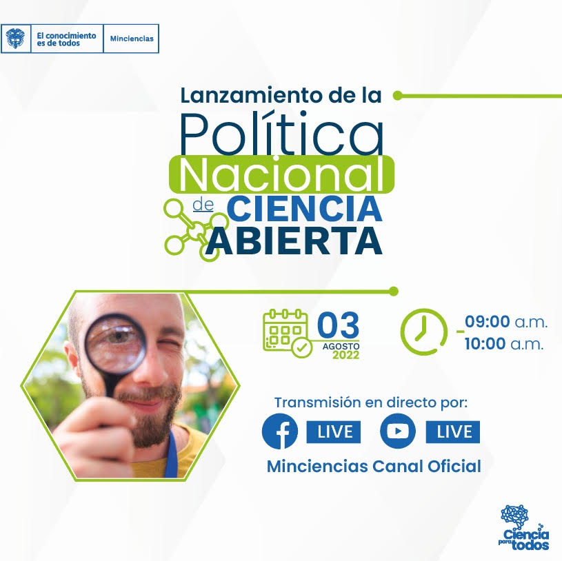 LAReferenciaAA's tweet photo. Nuestro nodo de Colombia extiende la invitación al lanzamiento de la Política Pública Nacional de Ciencia Abierta. El evento  se realizará de forma virtual por los canales oficiales de @MincienciasCo,  Facebook y Youtube Live, el día 03 de agosto de 2022, de 9:00 a.m. a 10:00 a.m https://t.co/11omrtxqKH