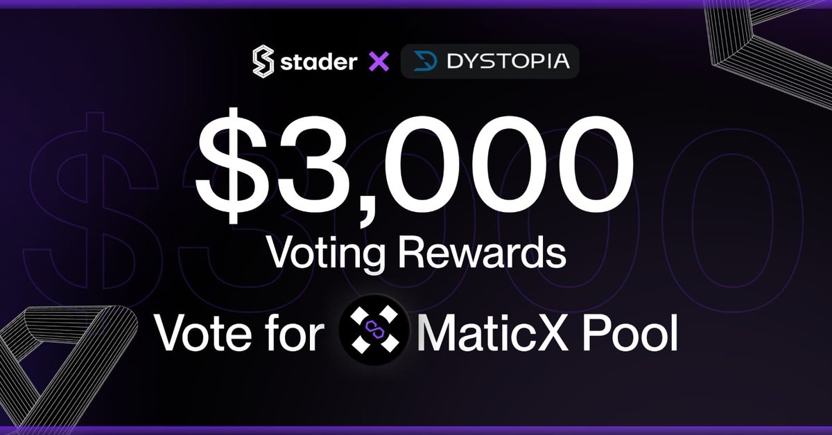 <a href="/stader_polygon/">Stader Polygon</a> X <a href="/dystopiaswap/">Dystopia</a>

Calling out all $veDYST HODLers

Vote for the WMATIC-MaticX Stable pool on <a href="/dystopiaswap/">Dystopia</a>

✔️Highest $ per veDYST 💰
✔️Largest Bribe 🎖

🗳Vote here with $veDYST: dystopia.exchange/vote