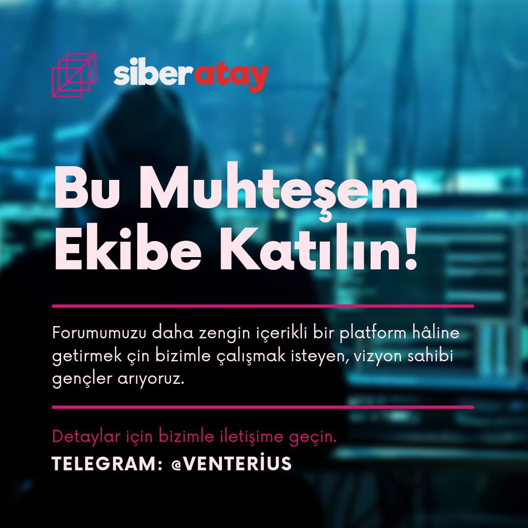 Basın Medya ' Makale Birimi Alımları Açıldı❗️

Disiplinli çalışmayı seven, özgün konu yazabilecek, Türkçe'nin dil ve anlatım kurallarına hakim olanların başvurularını bekliyoruz. 

#TurkHackTeam #CyberSecurity #Hacking #Makale #Yazar