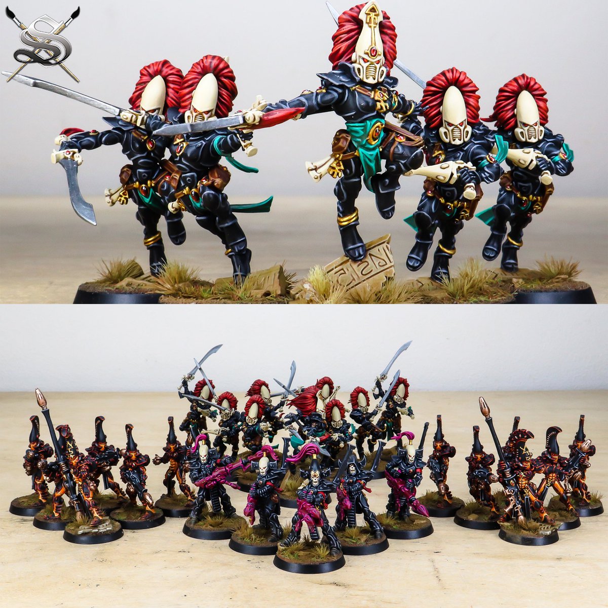 SiegeStudios's tweet photo. “EACH OF OUR ASPECTS SERVES A GREATER PURPOSE!” An Aeldari army phase we have just completed for our client!
Book your commission:
https://t.co/jwbtgJUCD5
#eldar #aeldari #eldars #eldar40k #ulthwe #ulthwé #waveserpent #aeldaricraftworlds #bieltan #iyanden #alaitoc #wraithguard https://t.co/fiCZ1RMfzw