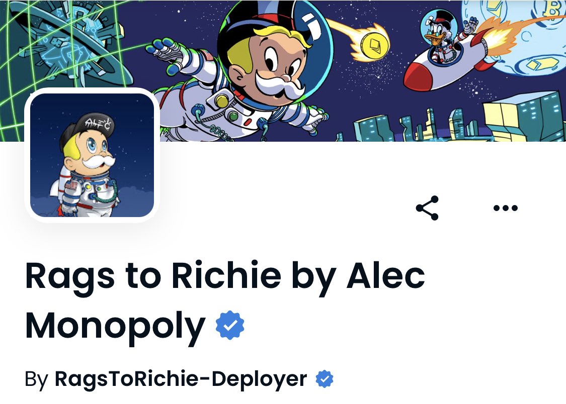ragstorichienft's tweet photo. What a day for the Richie community!🍾

#RagstoRichie by @alecmonopoly officially Blue Chip project on OpenSea! 🔵 🎩

RAGMI 🚀 https://t.co/jWAIdvzZC3