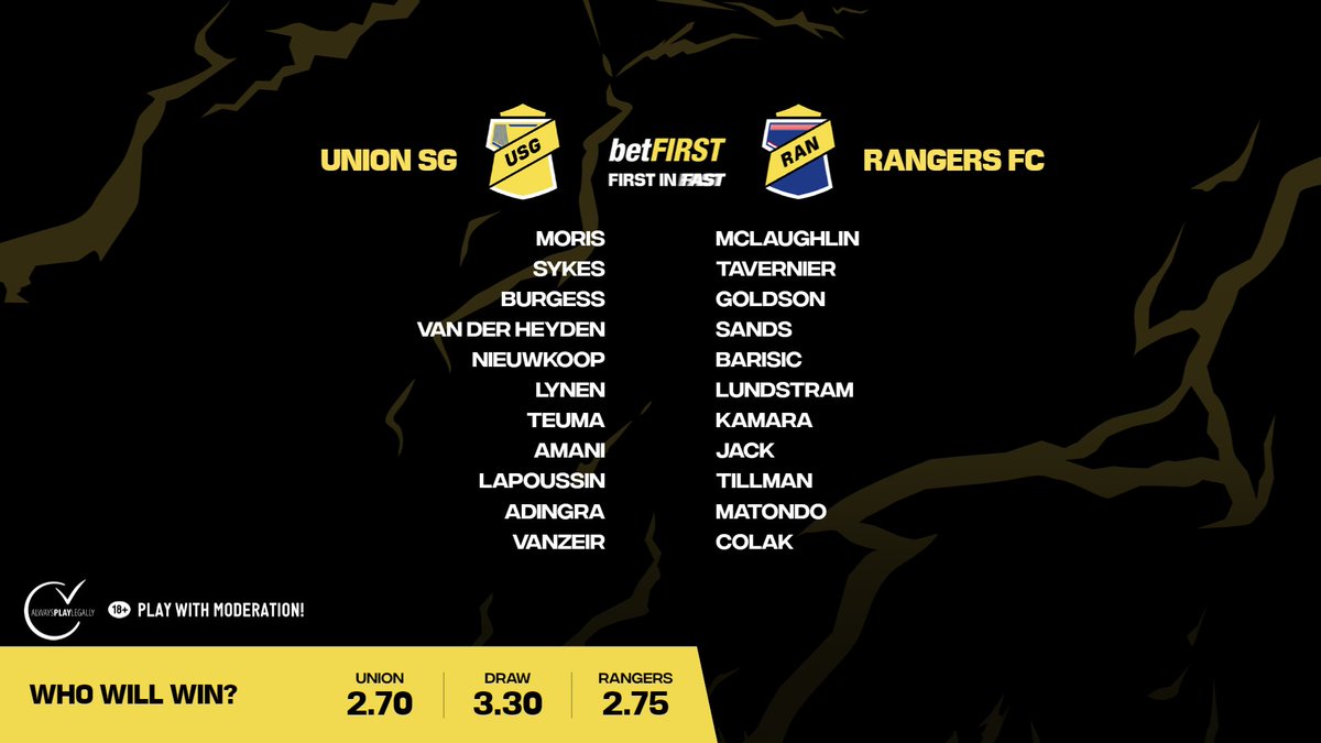 betfirst's tweet photo. ⚔️ LINE-UPS | Here's how Union SG will line up against Rangers FC 👏
🟡🔵 vs 🔵⚪️
#USGRAN #UNIRAN #Union #UnionSG #UnionSaintGilloise #RUSG #Rangers #RangersFC #UCL #ChampionsLeague #UEFA #Qualifiers #betFIRST #live https://t.co/TwKUkJDpJZ