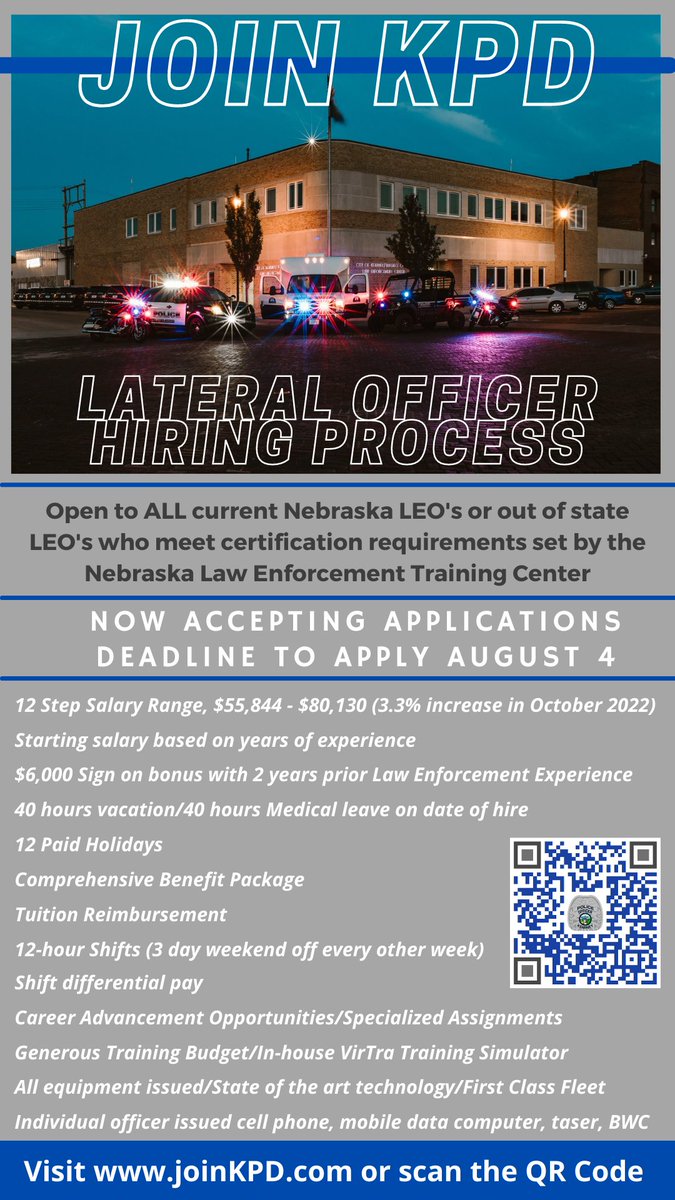 The opportunity to apply during our 2022 Lateral LEO hiring process closes August 4th. Now is the time to #JoinKPD, join a team where your experience is valued, supported, &amp; respected. 

Visit joinkpd.com to learn more and apply today. #dutyhonorintegrity #community
