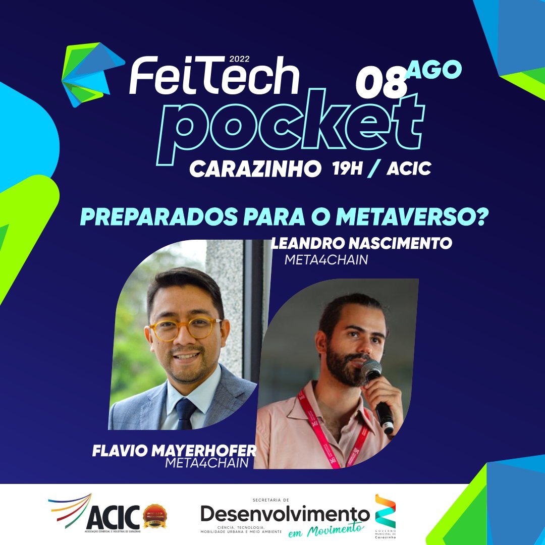 Feitechrs's tweet image. Vem aí mais um FEITECH POCKET!🤩
🗓️ 08/08
🕡 19h
📍ACIC - Carazinho/RS
R. Venâncio Aíres, 612 - Centro

⚠️A entrada é franca e as vagas são limitadas.
Garanta sua participação e mergulhe no universo da FEITECH.