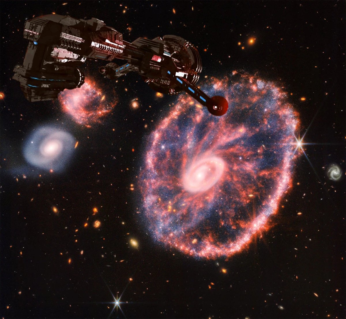 Ti9erLi11y's tweet photo. The Invincible II was spotted by the #JamesWebbSpaceTelescope again! I love this one. I managed to get the colors just right!
#JWST #iswm #iswm2 #inspacewithmarkiplier #markiplier #marktwt #fanart #iswmfanart @markiplier @iceddarkroast @LordMinion777 @muyskerm @Apocalypto_12 https://t.co/grXWAT5MAp