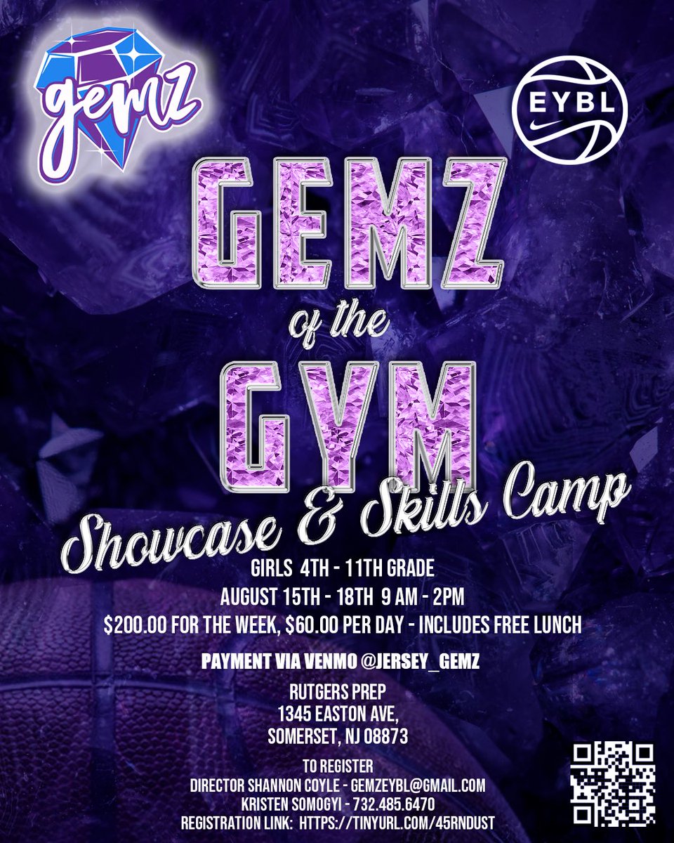 Jersey Gemz (@jersey_gemz) on Twitter photo ‼️Attention to girls interested in joining the Jersey Gemz ‼️ We will be hosting camp Aug 15-18 to get our 👀 on future Gemz 💎💎 Click the link in our bio, follow the QR code, or type the link to register 💜💙 <a href="/ShannonCoyle32/">Shannon Coyle</a> <a href="/kristensomogyi/">kristen somogyi</a> <a href="/JTHoopsNJ/">Truhan</a> <a href="/sjvcoach/">Dawn Karpell</a> <a href="/katelyn_linney/">Katelyn Linney</a> ‼️Attention to girls interested in joining the Jersey Gemz ‼️ We will be hosting camp Aug 15-18 to get our 👀 on future Gemz 💎💎 Click the link in our bio, follow the QR code, or type the link to register 💜💙 <a href="/ShannonCoyle32/">Shannon Coyle</a> <a href="/kristensomogyi/">kristen somogyi</a> <a href="/JTHoopsNJ/">Truhan</a> <a href="/sjvcoach/">Dawn Karpell</a> <a href="/katelyn_linney/">Katelyn Linney</a>