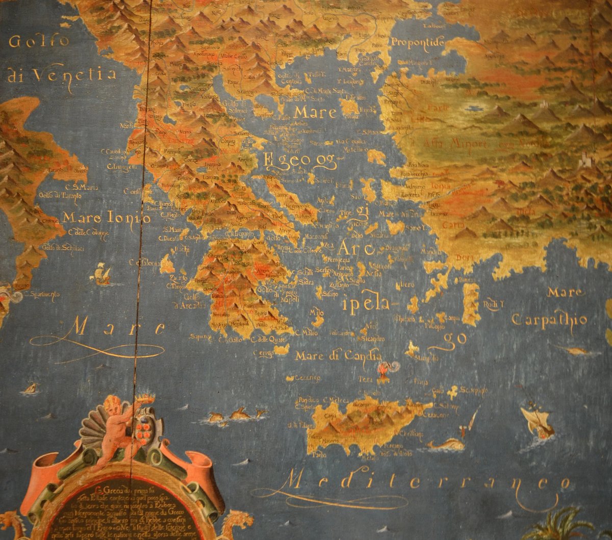 vintagemapstore's tweet photo. Painting with a map of Greece and the Aegean sea (16th century). Tempera on wood. From Florence. Loaned by the Benaki Museum. https://t.co/2bd00NZl6v
