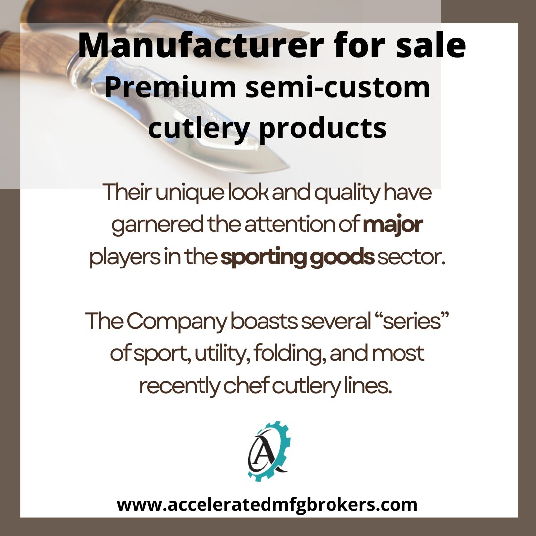 MfgBrokers's tweet photo. Acquisition Opportunity – Cutlery Products Manufacturer
For financial info on this listing, click link in comments section!
#CutleryManufacturer #ProprietaryProcess #HuntingShow #Cutlery https://t.co/lVgwOqxmTX