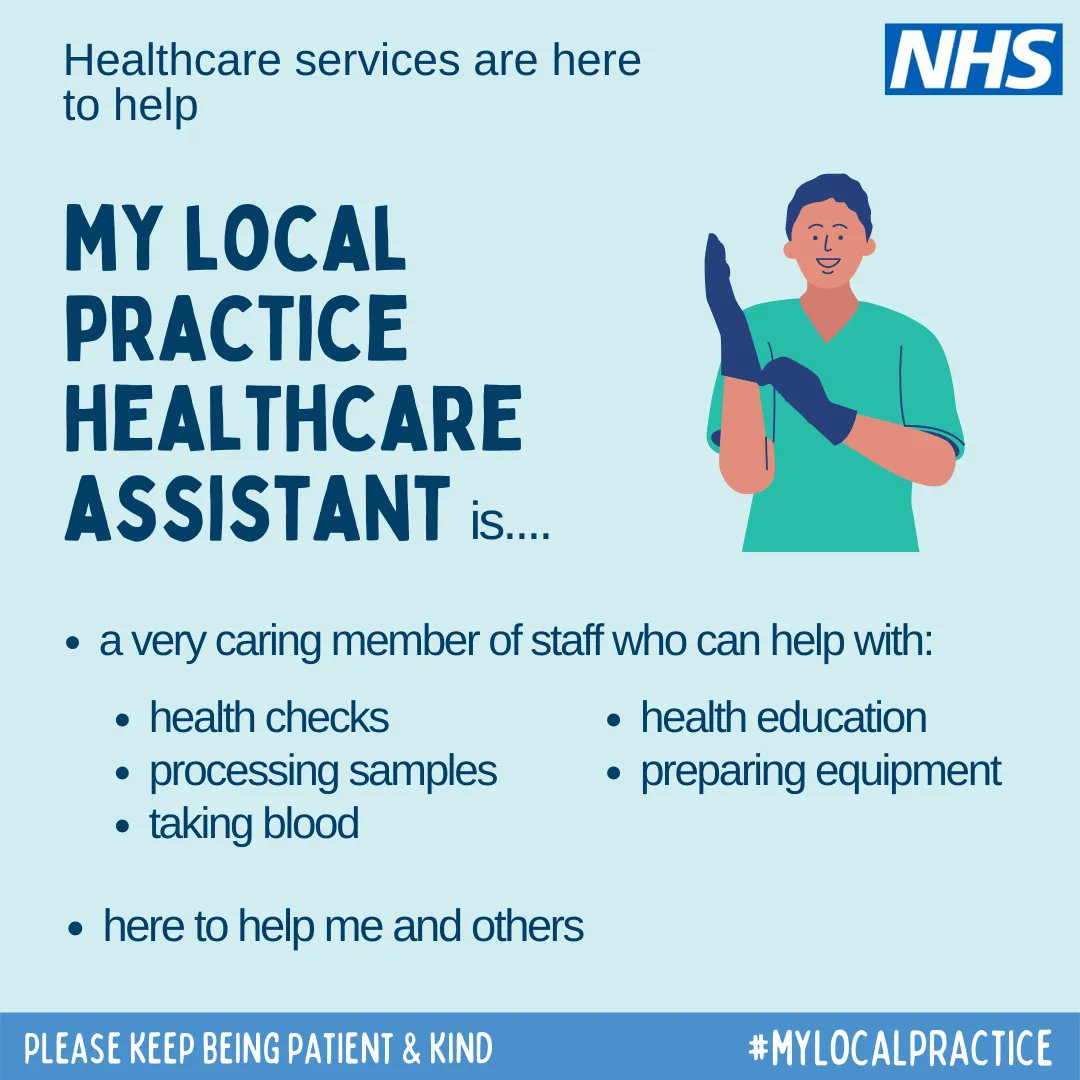 NorthYorksHCP's tweet photo. Health Care Assistants can support nurses, as well as undertaking routine tasks such as phlebotomy, chaperoning and taking blood pressure and weight measurements for long-term conditions clinics. Please keep being patient and kind. #mylocalpractice https://t.co/KCWrK7anz6