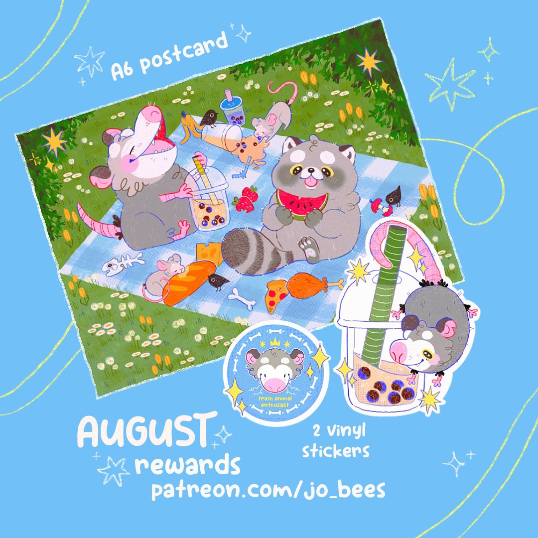 jobees_art's tweet photo. (RTs💙) it’s a new month and you know you want to adopt some of these cute trashy critters! 🦝🧋grab em now until the end of august over on my p@treon https://t.co/Rethd4tvF1
