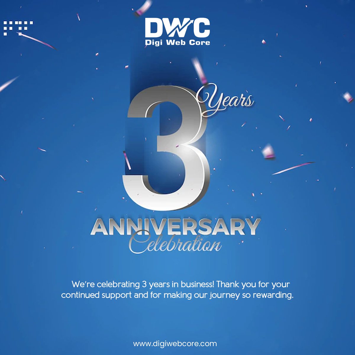 digiwebcore's tweet image. We are celebrating 3 years in business. Thank you for your continued support and making our journey so rewarding.
#digiwebcore #startup #anniversary
