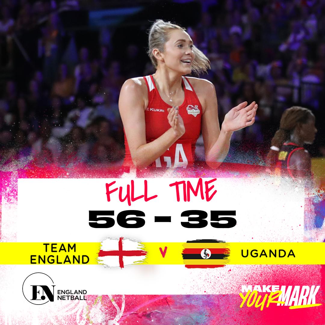 EnglandNetball's tweet photo. Four from four 💯

A fantastic performance from @TeamEngland against Uganda sees them secure a semi-final spot 😍

#MakeYourMark | #B2022 https://t.co/RMEkt6fZow