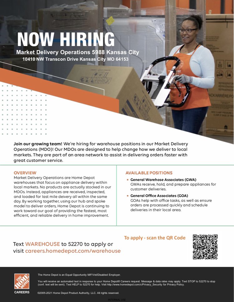 Renee Powers (@reneethd) on Twitter photo We are now hiring for the new Kansas City MDO opening soon! We are hiring General Office Associates and General Warehouse Associates! Apply now and tell a Friend! <a href="/HDMDMCO/">HD Darrick</a> We are now hiring for the new Kansas City MDO opening soon! We are hiring General Office Associates and General Warehouse Associates! Apply now and tell a Friend! <a href="/HDMDMCO/">HD Darrick</a>