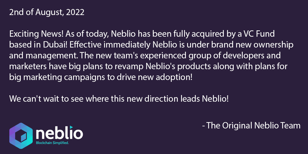 StakingStocks's tweet photo. We have amazing news to share!
The Neblio Project has been fully acquired by a new team! 🎉
Stay tuned for news and announcements from the new team in the coming days! https://t.co/spcUE19O9Q