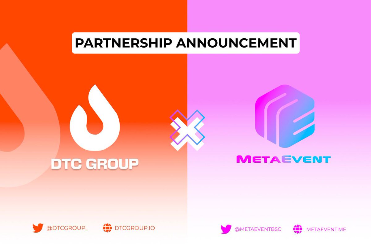 DTCGroup_'s tweet image. We are happy to announce partnership between @DTCGroup_  &amp;amp; @MetaEventBSC  🎉 

MetaEvent is a new unique NFT and Token ecosystem where holders of the NFT can participate in weekly and monthly events with huge cash prices.

Learn more: metaevent.me