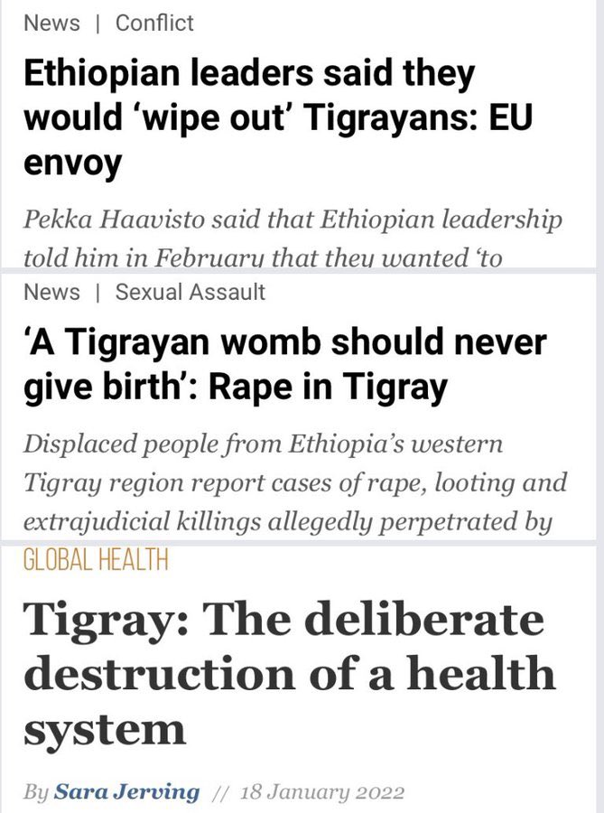 Vi krever rettferdighet på denne #AfricanWomensDay, +120 000 voldtatte Tigray-kvinner ble nektet tilgang til helsefasiliteter av 🇪🇹n & 🇪🇷n styrker: '... mye selvmord skjer, spesielt de som føder [som et resultat av #Weaponized Rape] ...'
@RepDean #Justice4TigraysWomen