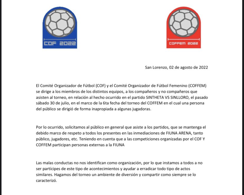 Comunicado a la opinión pública.