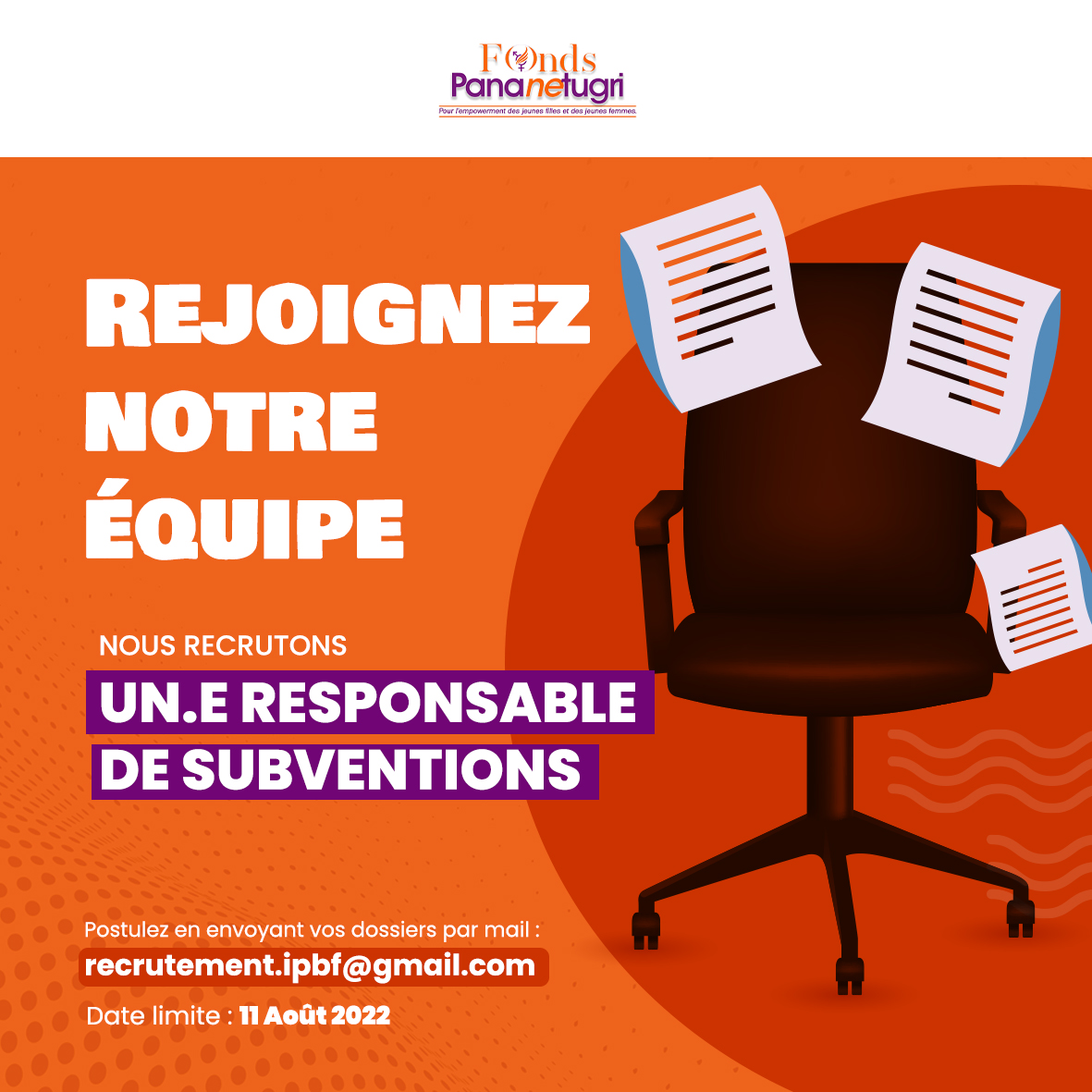 📢Le Fonds Pananetugri recrute ‼️
Vous disposez d'une expérience de travail avec les bailleurs de fonds et l'octroi de subventions au niveau régional, ce poste est le vôtre.
Rejoignez l'équipe dynamique et ambitieuse du Fonds des jeunes féministes de l'AO.
#IPBF