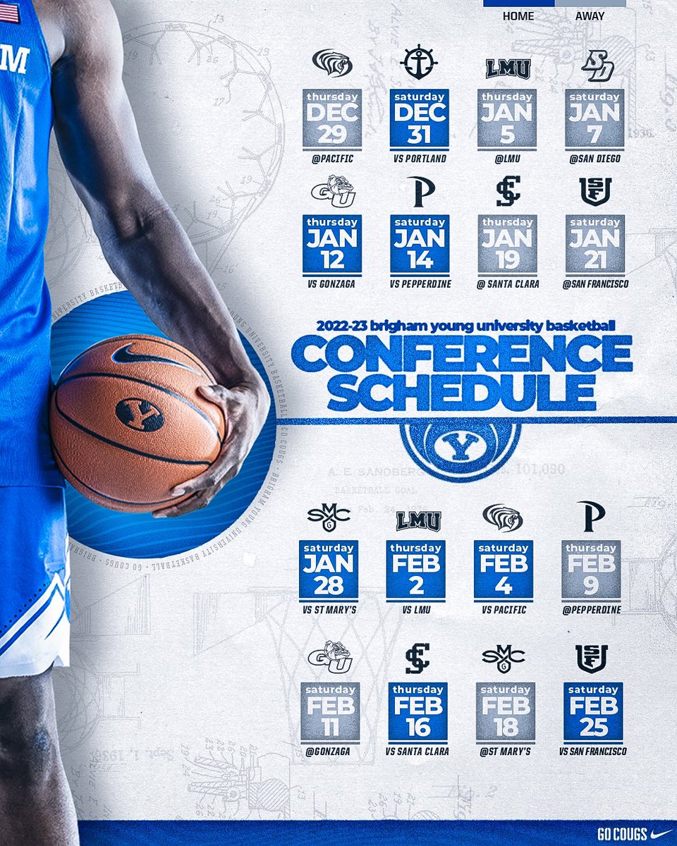BYU Men's Basketball on Twitter " 2223 WCC SCHEDULE