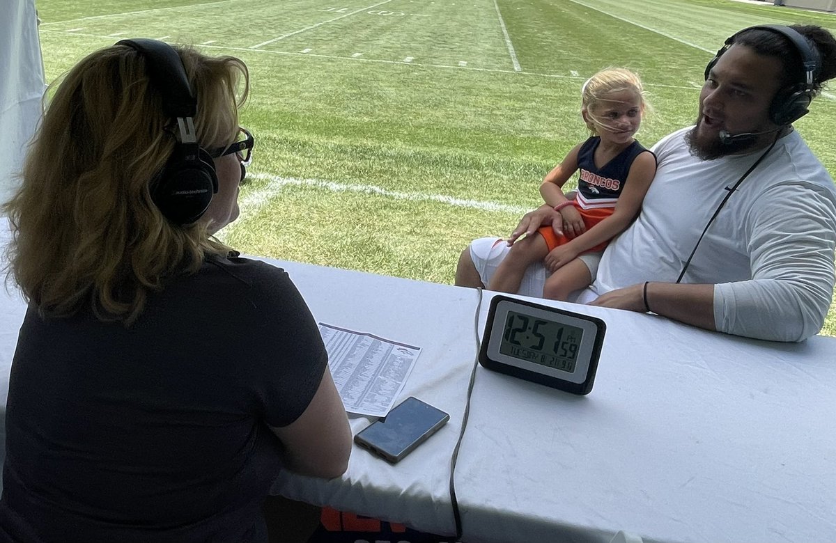 KOAColorado's tweet photo. .@MandyConnell got a chance to talk with #Broncos OLB @MTR_90 &amp; DL @m_purcell64 at Broncos Training Camp! Those interviews will be up at https://t.co/QlzMzWRFL6 following the show‼️ https://t.co/K17HckcAYd