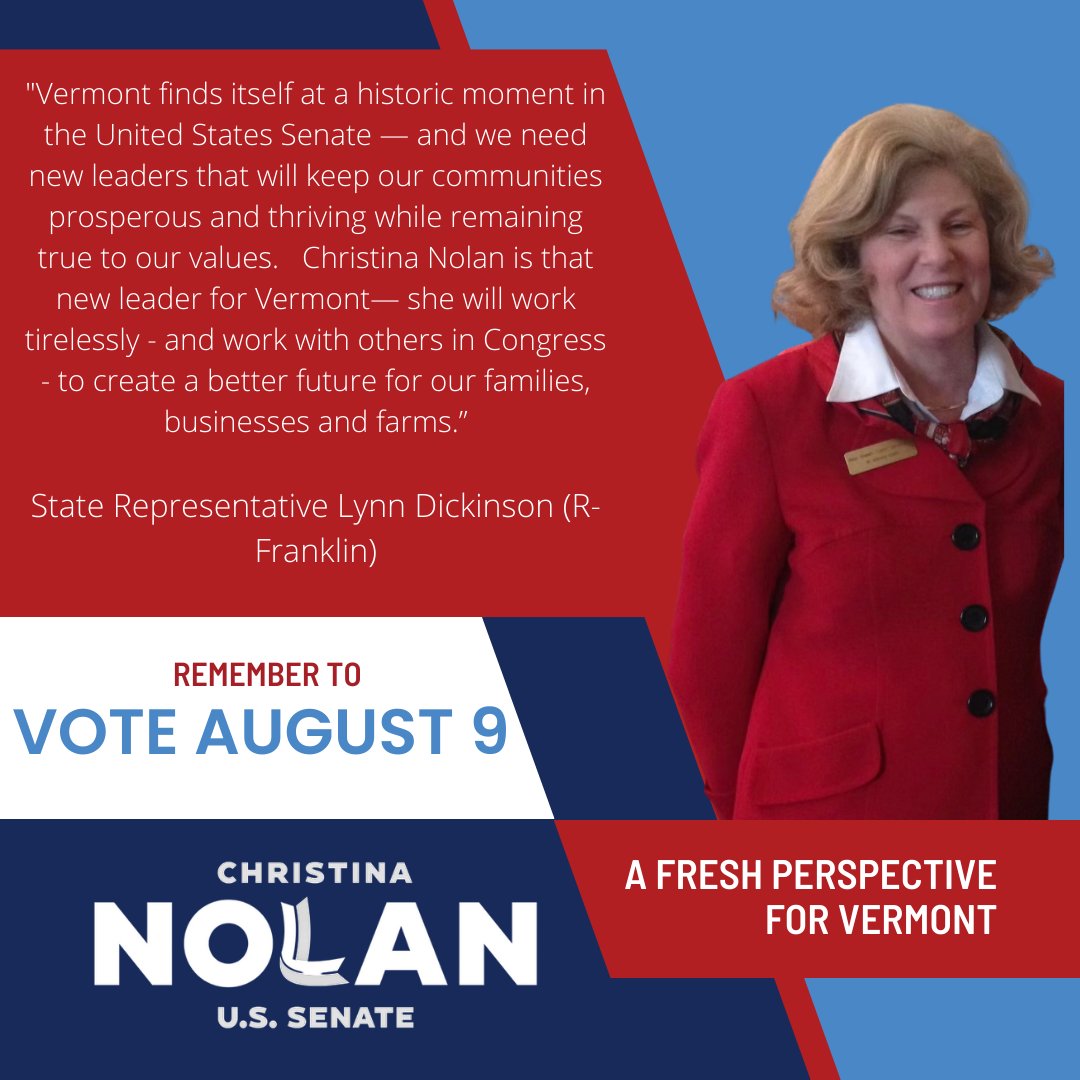 🚨ENDORSEMENT ALERT🚨

THANK YOU, State Representative Lynn Dickinson for your support! We need a fresh perspective for Vermont down in Washington. I will work tirelessly to make sure Vermont and Vermonters have a stronger future. #NolanForSenate #vtpoli