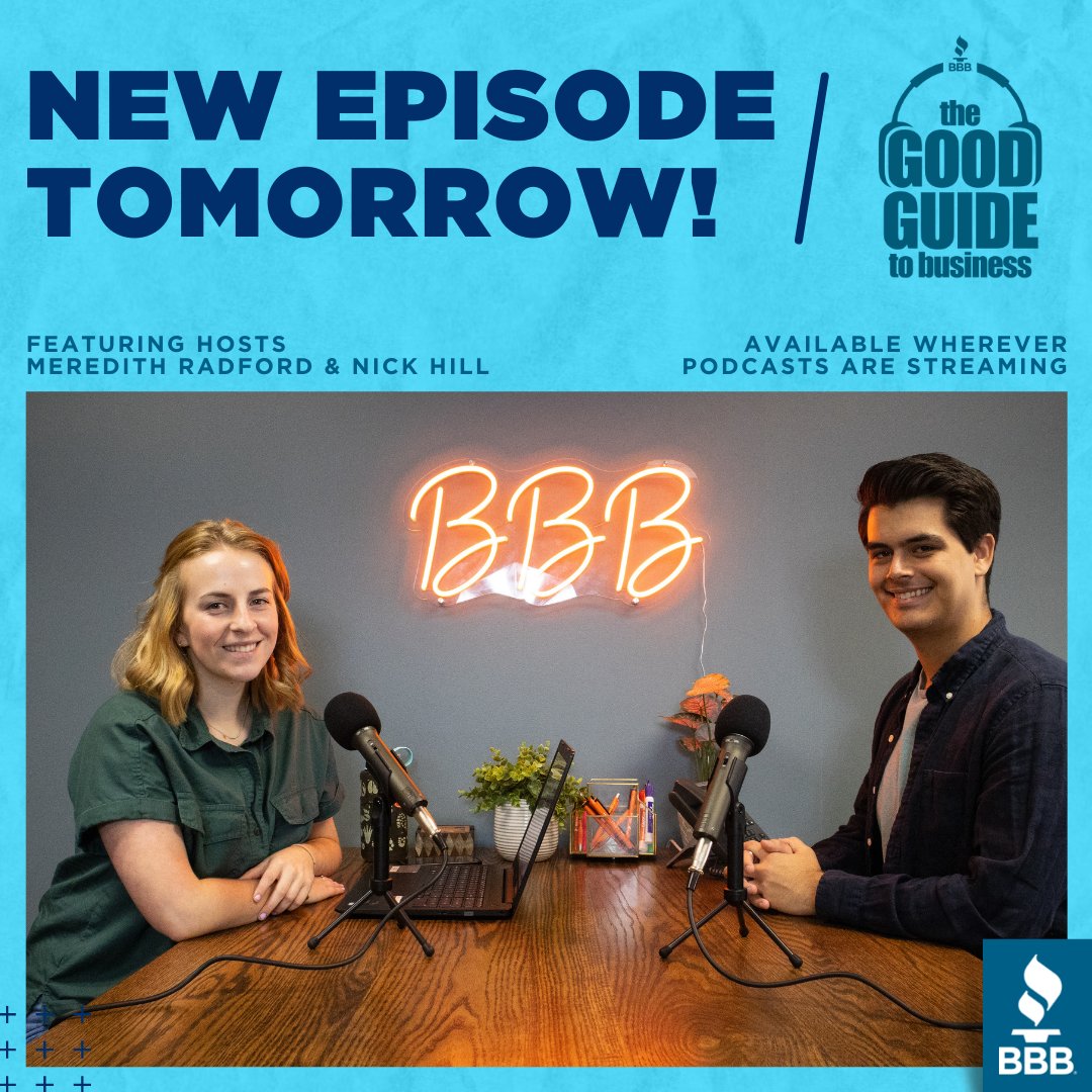 BBBCarolinas's tweet photo. Our very first episode of The #GoodGuide to Business podcast is finally here. Get ready to learn about our new mission and get to know our new cohost- Meredith in this episode
#BBB #Podcast #BBBPodcast https://t.co/23nJR1o8Bg