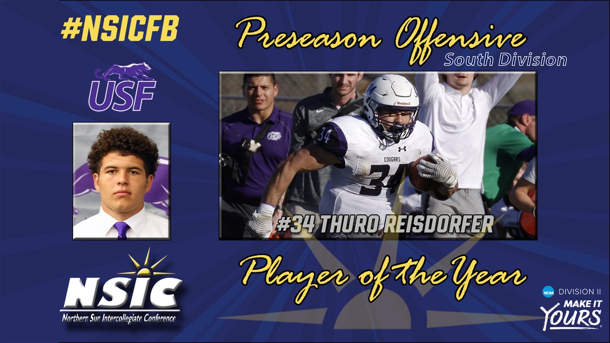 Congrats to #NSICFB South Division Preseason Offensive Player of the Year; Thuro Reisdorfer of @USF_Athletics 

Full Release at: northernsun.org/news/2022/7/28…