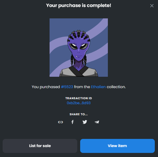Well Well Well I did say I would do it didn't I?

Welcome to the family <a href="/EthaliensNFT/">Ethaliens Rug</a> # 5523

Now what?