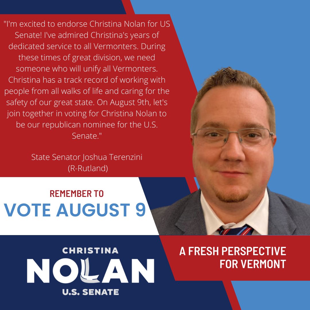 🚨ENDORSEMENT ALERT🚨

THANK YOU, State Senator Joshua Terenzini for your support! Vermont is such a great state and I am proud to be born and raised here. We deserve a U.S. Senator who understands Vermonters in Washington. #NolanForSenate #vtpoli