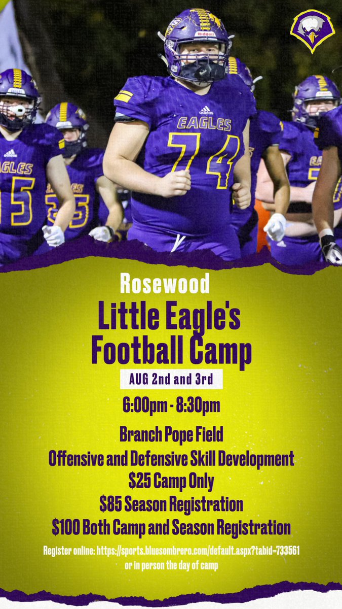 If you haven't signed up already, come out to Branch Pope field and sign up for 2 nights of skill development and kicking off this 22 season.  #eaglepride #thefuture