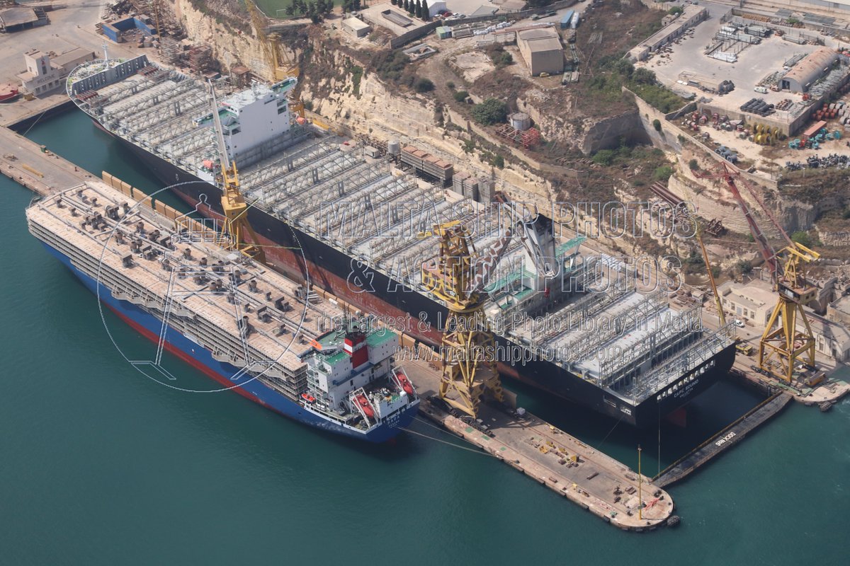 Shipguru's tweet photo. #330metre #containership #CAPE_SOUNIO #justentered #Dock6 at #PalumboMaltaShipyards - 28.07.2022 -  https://t.co/nfgboxc3g3 - NO PHOTOS can be used or manipulated without our permission https://t.co/4NMj4Wfurw