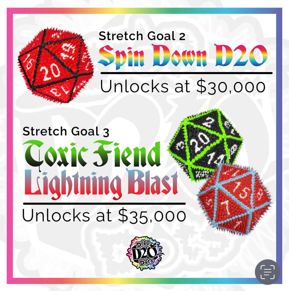 Kesswylie's tweet image. Just saying that things are going well and if you back at the “Dragons horde”  tier it allows you to conveniently get 1 of each of the different #TTRPG dice once unlocked and an additional spin down D20 👀 also allowing you to get all 7 colors. weird how that works out 🤔(🔗📥🧵)