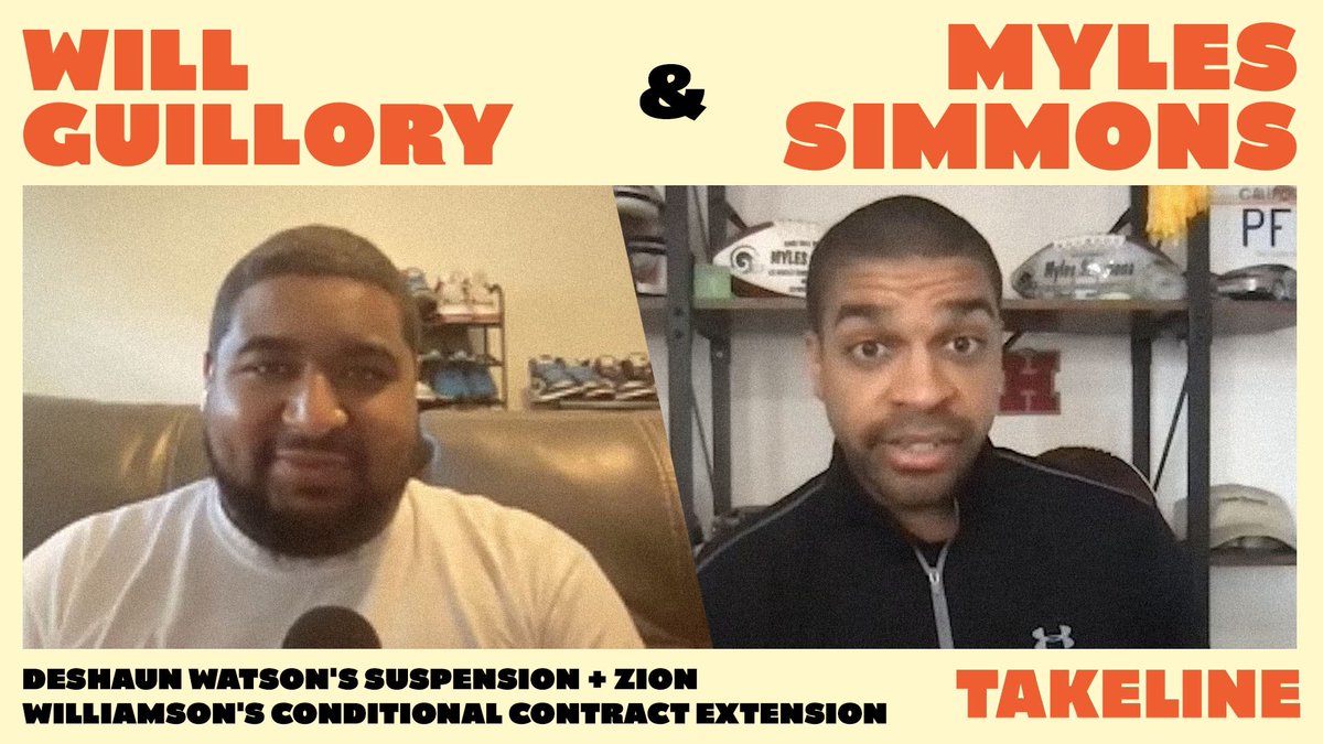 CrookedMedia's tweet photo. NEW #Takeline: @netw3rk talks to NBC sports reporter @MylesASimmons about Deshaun Watson and his six-game suspension. Then, he talks with New Orleans Pelicans reporter @WillGuillory about Zion Williamson’s weight clause in his new extension with the team. https://t.co/GOpBQMbcP5 https://t.co/lxZCsm04XH