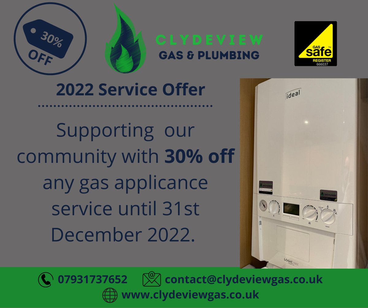 ClydeviewGas's tweet photo. With the cost of living spiralling out of control & the energy price cap set to take another giant leap, we have taken the decision to reduce our servicing cost by 30% for the rest of 2022. 🥳
#supportlocal #SupportSmallBusiness #Inverclyde #boilerservice #SupportLocalCommunity https://t.co/Op7CC7C1sM