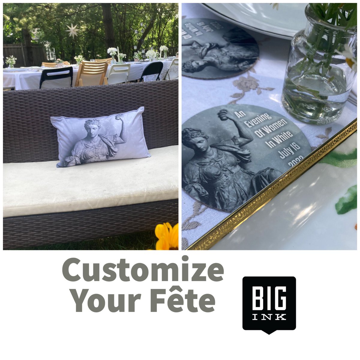 BigInkVisual's tweet photo. Drink coasters, pillows, table runners… there’s endless ways to Customize Your Fête https://t.co/0ekqDD9Ny7