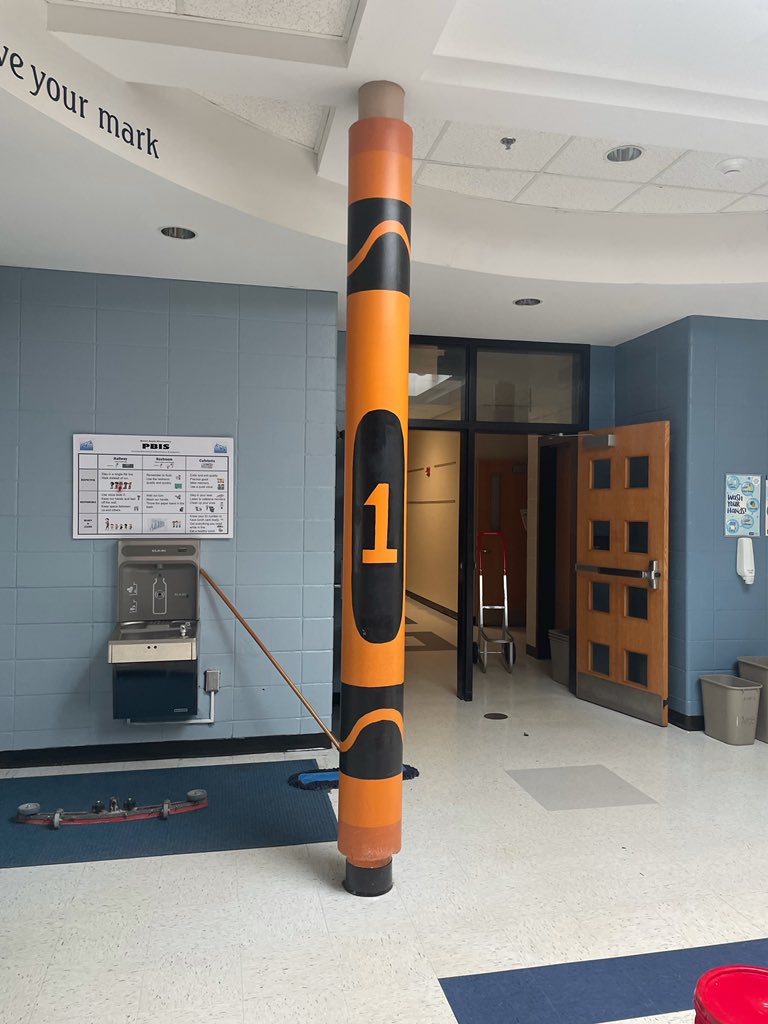 dpbrown99's tweet photo. Years ago, I designed the columns as faux markers, crayons etc at @SweetAppleES &amp; with the amazing Danny Meier, we transformed them. This year, our NAHS Ss touched up the paint for art service! Thx SAE for reaching out &amp; allowing us to connect! 🦅🎨 @JonesBC_MHS @ArtsFCS @3d_mhs https://t.co/XyZVCtowTq