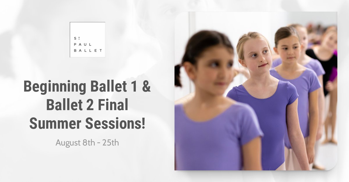 Don't miss the final 3-week sessions for Beginning Ballet 1 (Age 7) and for Ballet 2 (Age 8-9)! Starts Monday, August 8th.

To register, please visit our website at spballet.org/2022-summer-be…