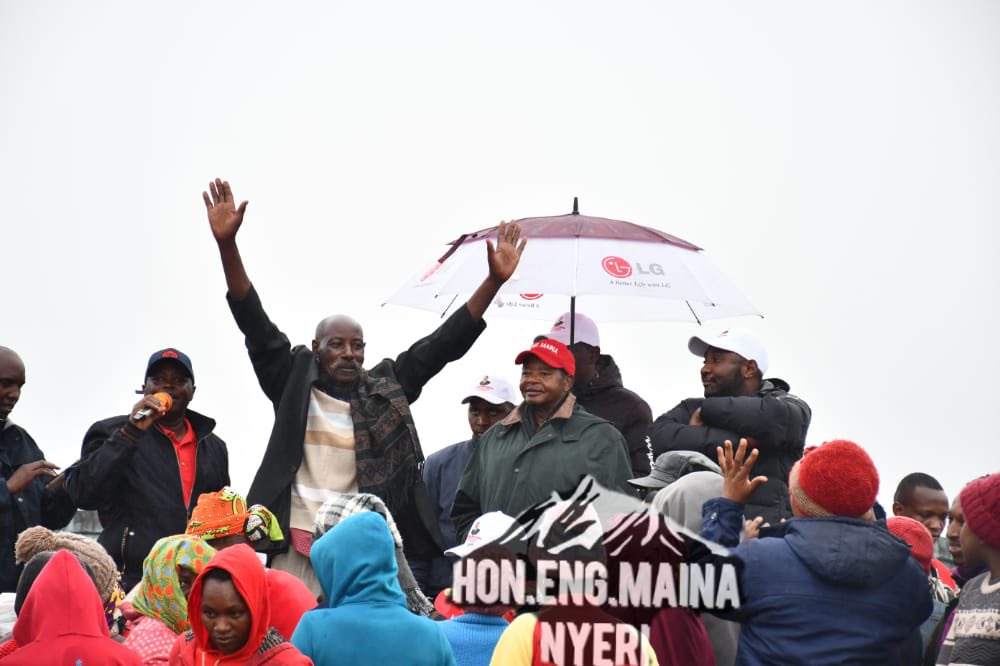 SenatorEMaina's tweet photo. Come rain! Come sunshine! Tuko kwa ground! #NyeriCounty change has landed! #IncomingNyeriGovernor #EngMainaTosha #NyeriDecides #KugaNaGwika #UtongoriaNaUkuria #KabaEngineer https://t.co/MG8Plr25nw