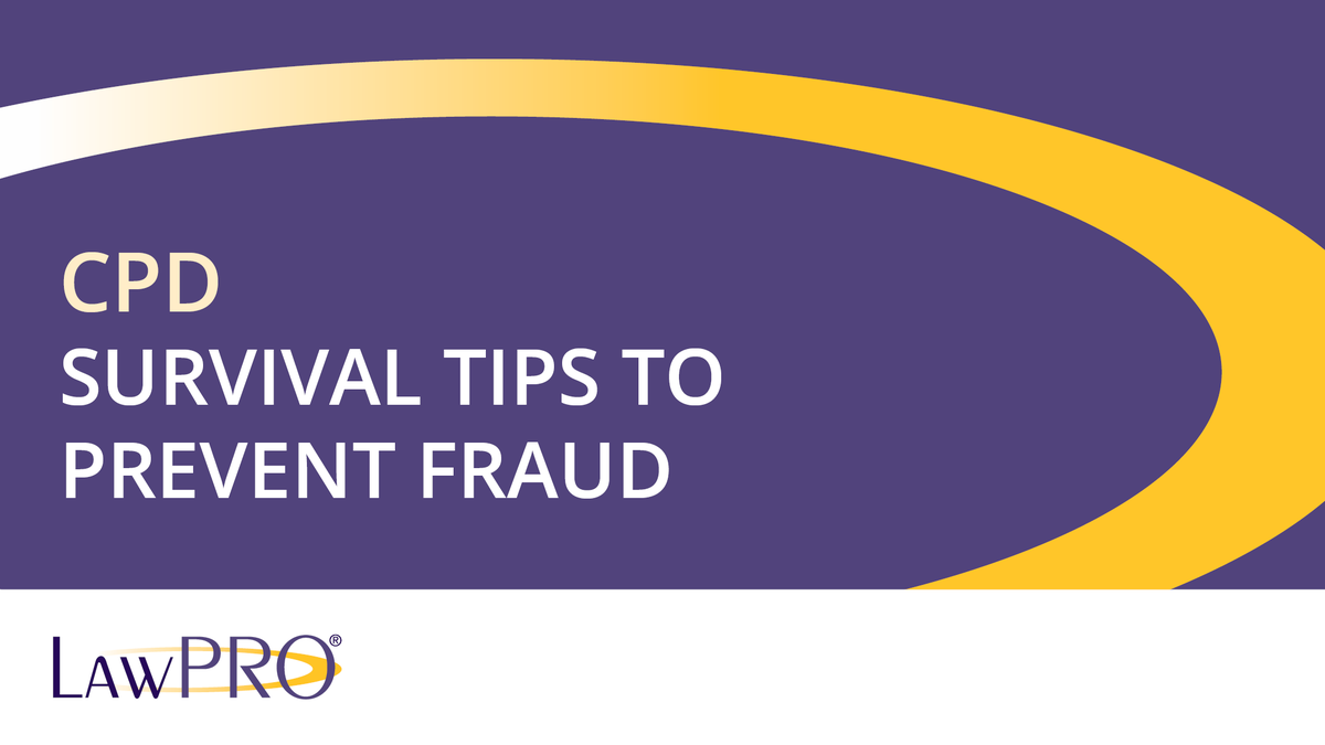 Save the date – on Thursday, September 8, LAWPRO will provide the latest #fraud update and real time tips to manage the risks. This CPD will review frauds and close calls that targeted #lawyers, law firms and their clients. Register here: ow.ly/i36V50Ka0n3 
#ontariolawyers