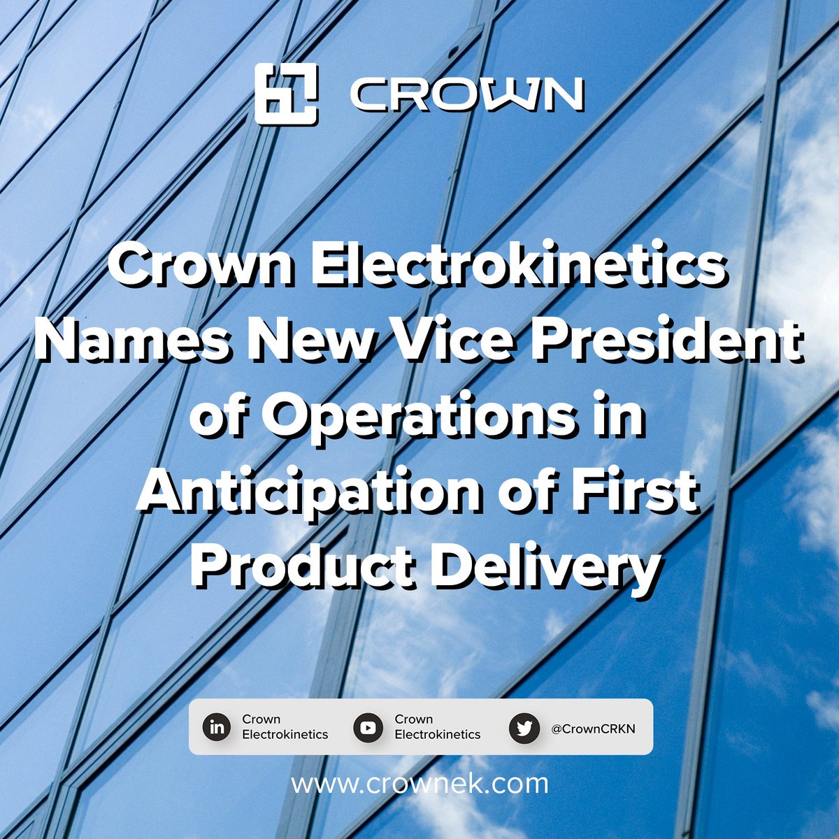 CroxallDoug's tweet photo. Crown Electrokinetics Corp. announced the promotion of Mr. Eddie Gordon as the Vice President of Operations of the Company in anticipation of its independent manufacturing facilities launch and subsequent first product delivery.

Read more here >> https://t.co/zTd32wSVeb https://t.co/zIAwzX9ljG