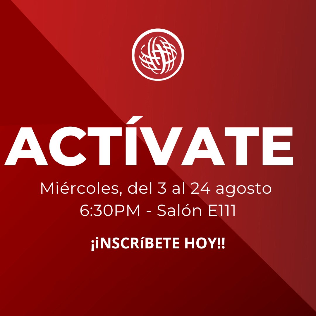 Participa en Actívate, un pre-discipulado con el pastor Eloy Rodriguez por 4 miércoles empezando desde el 3 hasta el 24 de agosto. ¡Inscríbete hoy en nuestra pagina web!!